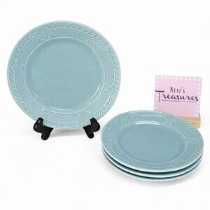 Pfaltzgraff ANTIGUA Blue Embossed Shell Rope Border Salad Lunch Plates Set of 4